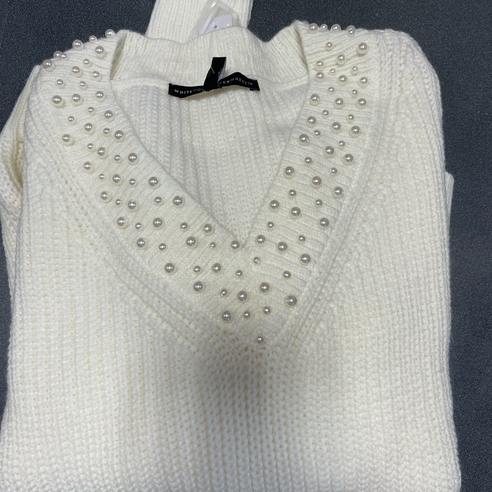 Pearl Collared V-Neck Knit Sweater